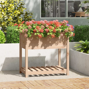 Jardinera con estante de madera maciza de pino 82.5x54x81 cm D