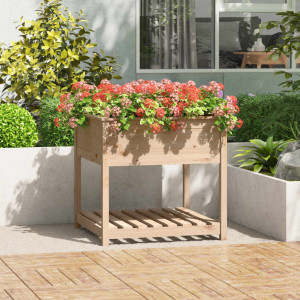 Jardinera con estante madera maciza de pino 82.5x82.5x81 cm D