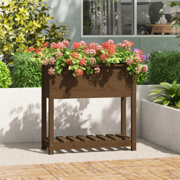 Jardinera con estante madera maciza pino marrón 82.5x34.5x81 cm D