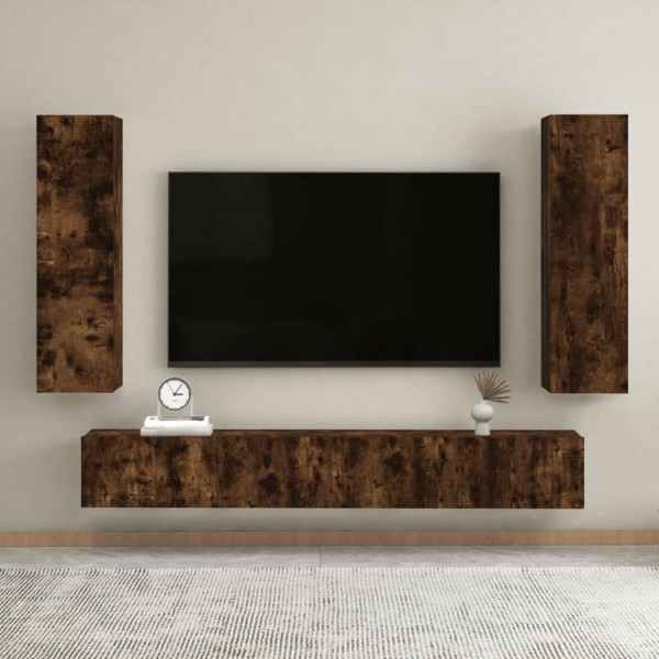Muebles TV de pared 2 uds color roble ahumado 30.5x30x110 cm D