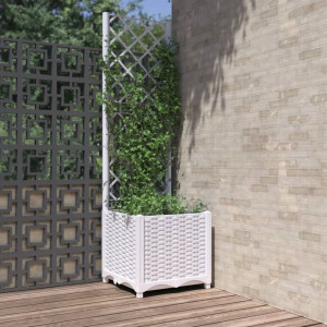 Jardinera con enrejado PP blanco 40x40x136 cm D