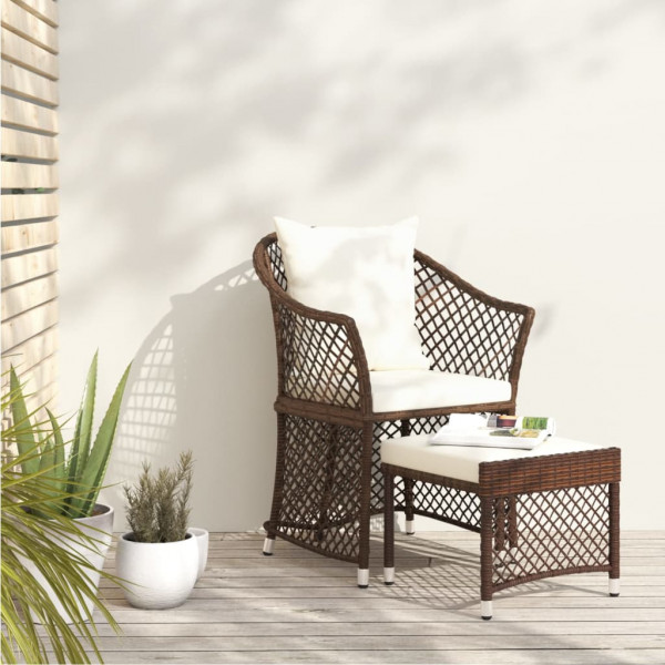 Set muebles de jardín 2 piezas y cojines ratán sintético marrón D