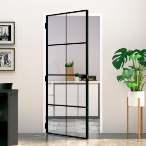 Puerta de interior vidrio templado y aluminio negro 93x201.5 cm D