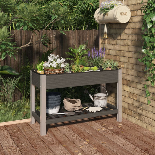 Cama de jardim com prateleira WPC cinza 120x50x75 cm D