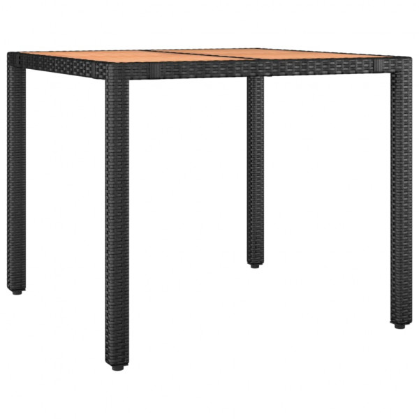 Mesa de jardín ratán PE negro y superficie madera maciza acacia D