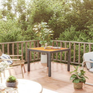 Mesa de jardín ratán PE madera acacia maciza gris 90x90x75 cm D