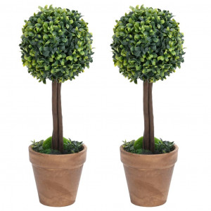 Plantas de boj artificial 2 uds forma bola maceta verde 33 cm D