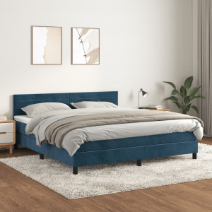 Cama box spring con colchón terciopelo azul oscuro 180x200 cm D