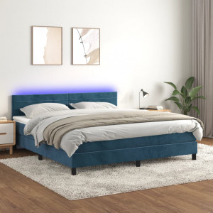 Cama box spring colchón y LED terciopelo azul oscuro 180x200 cm D