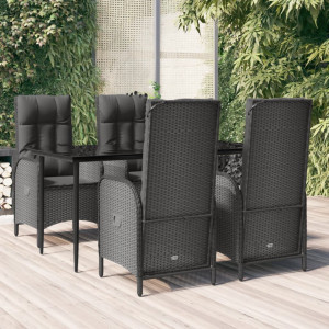 Set de muebles jardín 5 pzas con cojines ratán sintético negro D