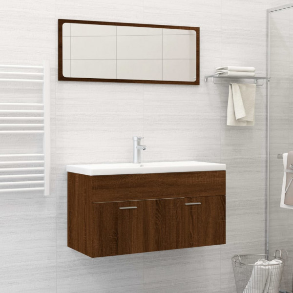 Conjunto de móveis de banheiro 2 pcs madeira de contraplacado marrom carvalho D