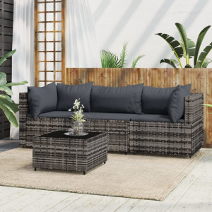 Set de muebles de jardín 4 pzas y cojines ratán sintético gris D