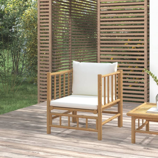Sofá de jardim de bambu com almofadas branco creme D