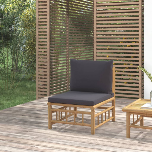 Sofá central de jardim de bambu com almofadas cinza escuro D