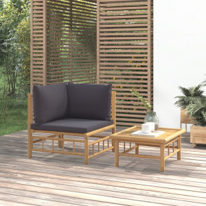 Set de muebles de jardín 2 piezas bambú con cojines gris oscuro D