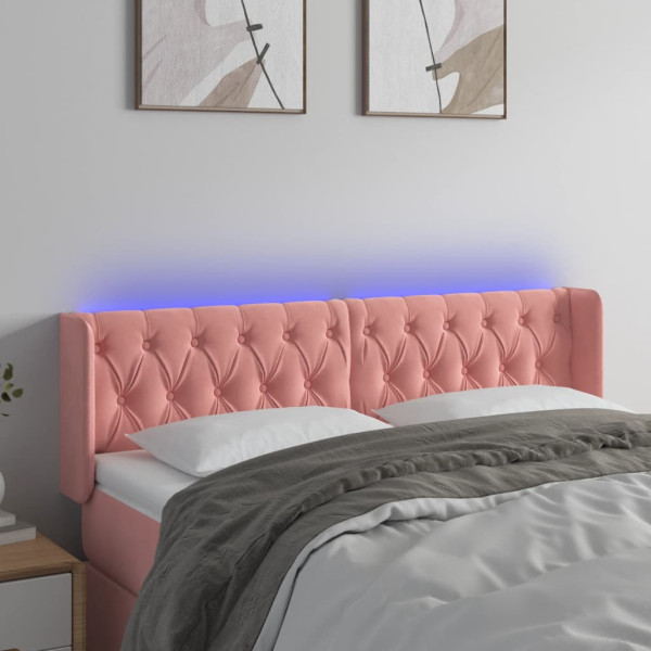 Cabeceira de veludo rosa com LED 147x16x78/88 cm D