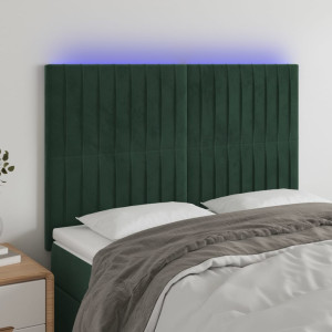 Cabeceira com luzes LED veludo verde escuro 144x5x118/128 cm D