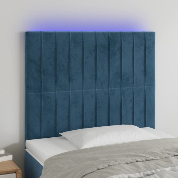 Cabeceira com luzes LED veludo azul escuro 80x5x118/128 cm D