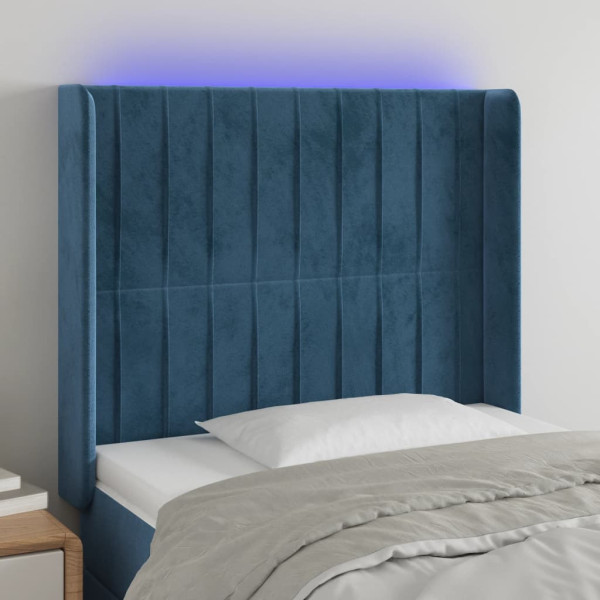 Cabecero con LED de terciopelo azul oscuro 83x16x118/128 cm D