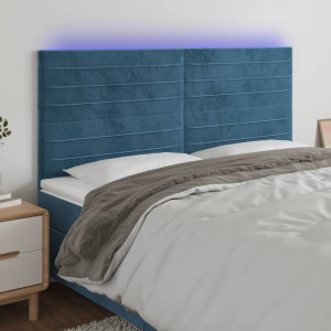 Cabeceira com luzes LED veludo azul escuro 160x5x118/128 cm D