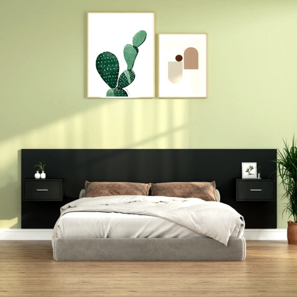 Cabeça de cama com mesas de madeira de contraplacado preto D
