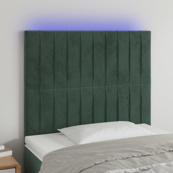 Cabecero con luces LED terciopelo verde oscuro 80x5x118/128 cm D