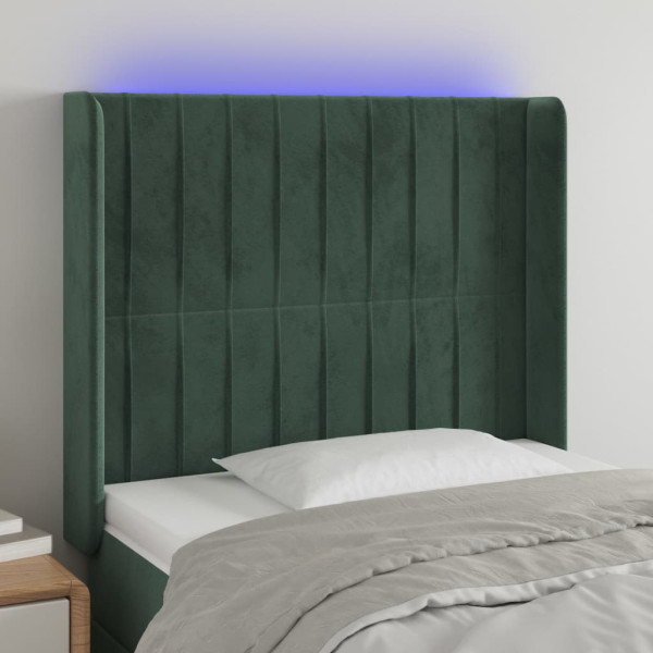 Cabecero con LED de terciopelo verde oscuro 83x16x118/128 cm D