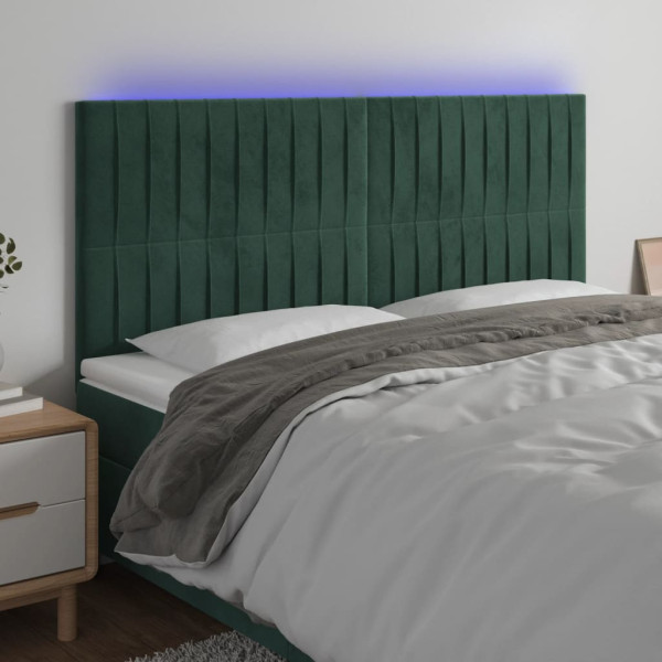 Cabeceira com luzes LED veludo verde escuro 160x5x118/128 cm D