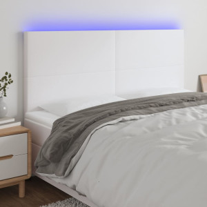 Cabeçalho com luzes LED de couro sintético branco 160x5x118/128 cm D