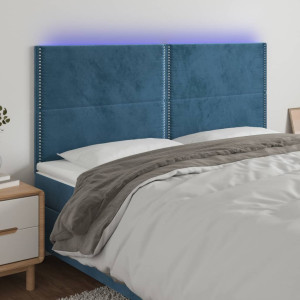 Cabeceira com luzes LED veludo azul escuro 160x5x118/128 cm D