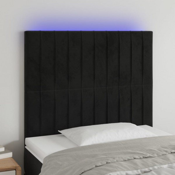 Cabeceira de veludo preto com luzes LED 90x5x118/128 cm D