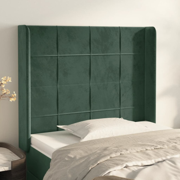 Cabeceira com orelhas de veludo verde escuro 93x16x118/128 cm D