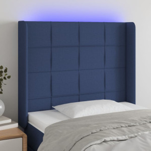 Cabecero con LED de tela azul 93x16x118/128 cm D