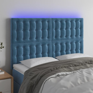 Cabeceira com luzes LED veludo azul escuro 144x5x118/128 cm D