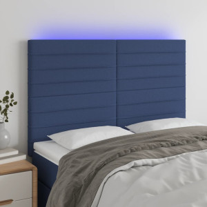 Cabecero con luces LED tela azul 144x5x118/128 cm D