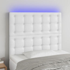 Cabeceira com luzes LED couro sintético branco 90x5x118/128 cm D