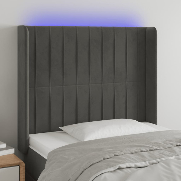 Cabecero con LED de terciopelo gris oscuro 83x16x118/128 cm D