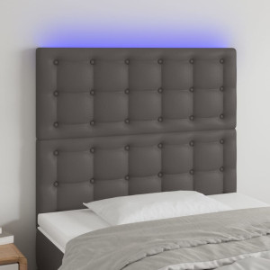 Cabeceira com luzes LED couro sintético cinza 90x5x118/128 cm D