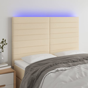 Cabeceira com luzes LED tecido creme 144x5x118/128 cm D