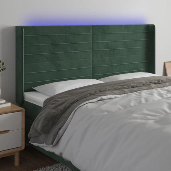 Cabecero con LED de terciopelo verde oscuro 163x16x118/128 cm D