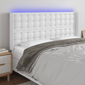 Cabeceira com LED couro sintético branco 147x16x118/128 cm D