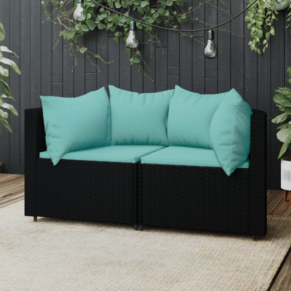 Sofas de canto jardim com almofadas 2 uvas ratão sintético preto D