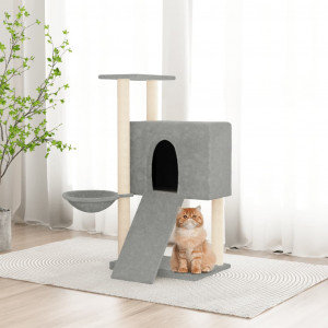 Rascador para gatos con postes de sisal gris claro 96 cm D
