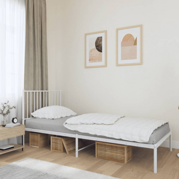 Estrutura de cama metálica com cabeceira branca 90x190 cm D