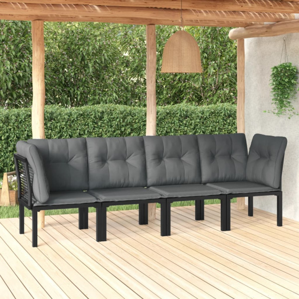 Set de muebles de jardín 4 piezas ratán sintético negro y gris D