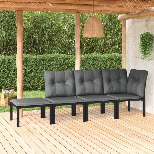 Set de muebles de jardín 4 piezas ratán sintético negro y gris D