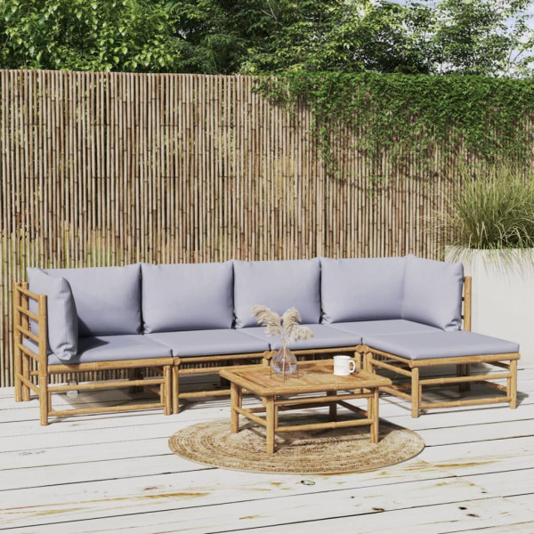 Set de muebles de jardín 6 piezas bambú con cojines gris claro D