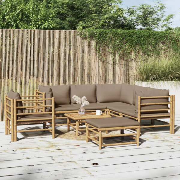 Conjunto de móveis de jardim de bambu de 8 peças com almofadas cinza-acinzentadas D