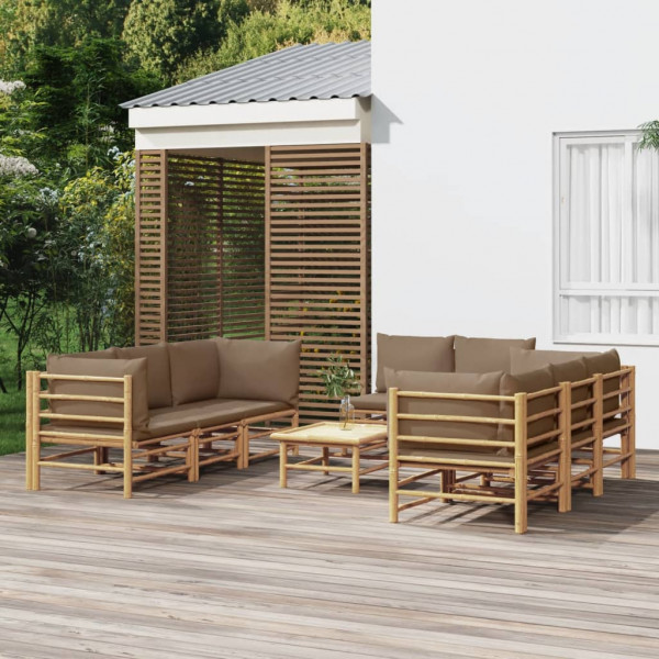 Set de muebles de jardín 9 piezas bambú y cojines gris taupé D