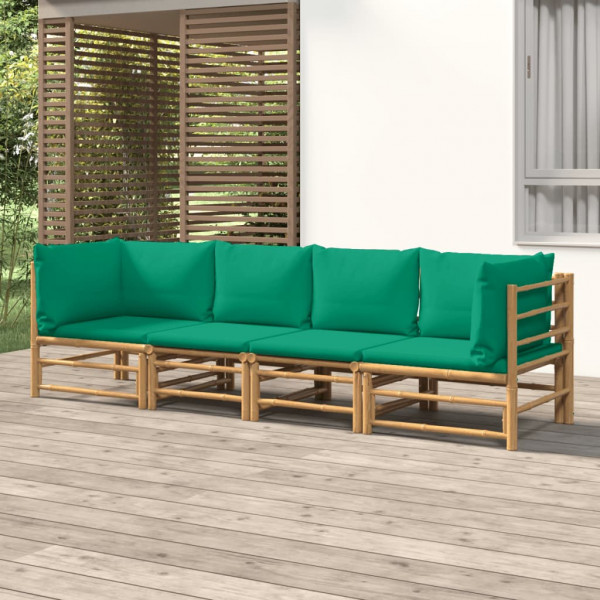 Set de muebles de jardín 4 piezas bambú con cojines verde D